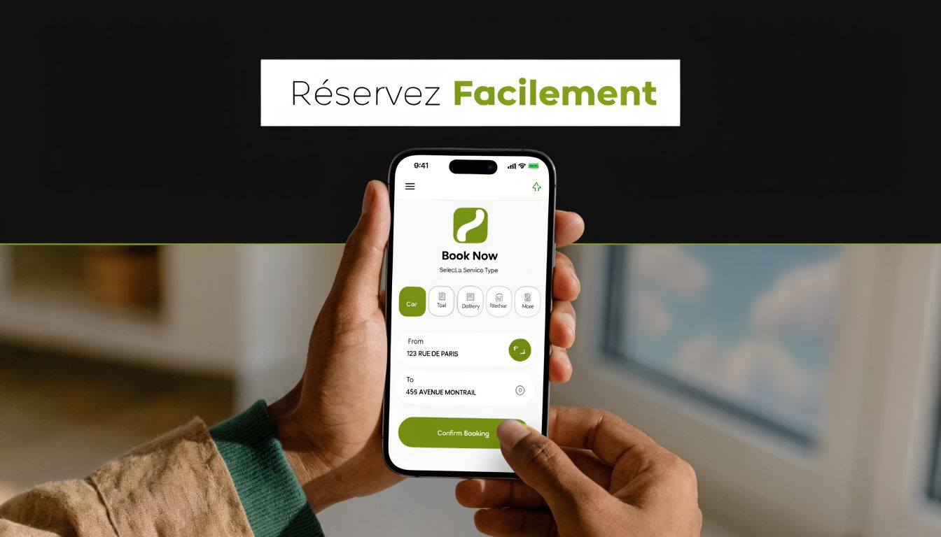 Une personne utilisant une application mobile pour réserver facilement un service de transport sur son smartphone.